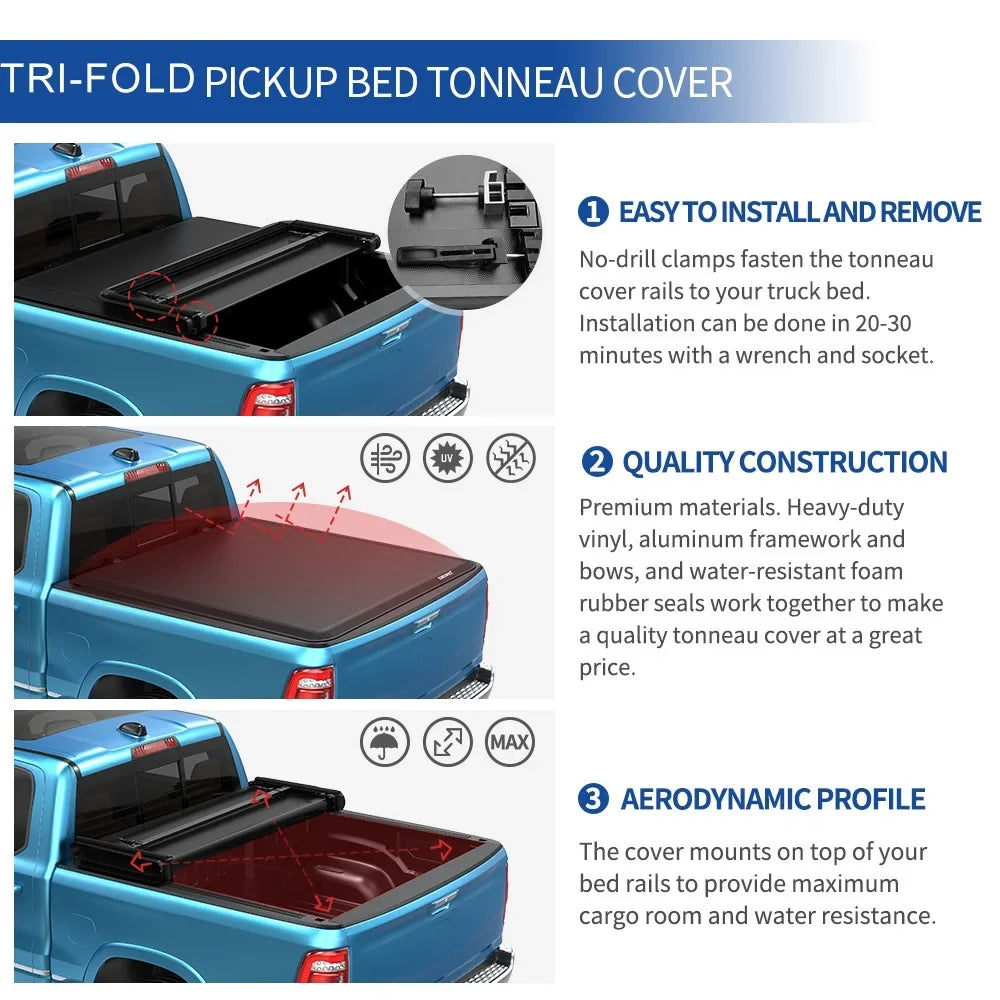 Ledkingdomus 5 ft Sizeoft Tri-Fold Truck Bed Tonneau Cover for 2015-2023 Chevy Colorado/GMC Canyon