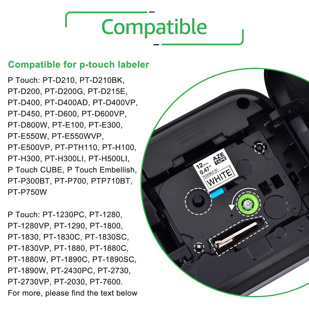 GREENCYCLE 20PK Compatible for Brother P-touch 12mm x 8m Black on Ivory TZ TZe TZ-FX231 TZe-FX231 TZe-231 TZ-231 Flexible ID Cable Wire Label Tape