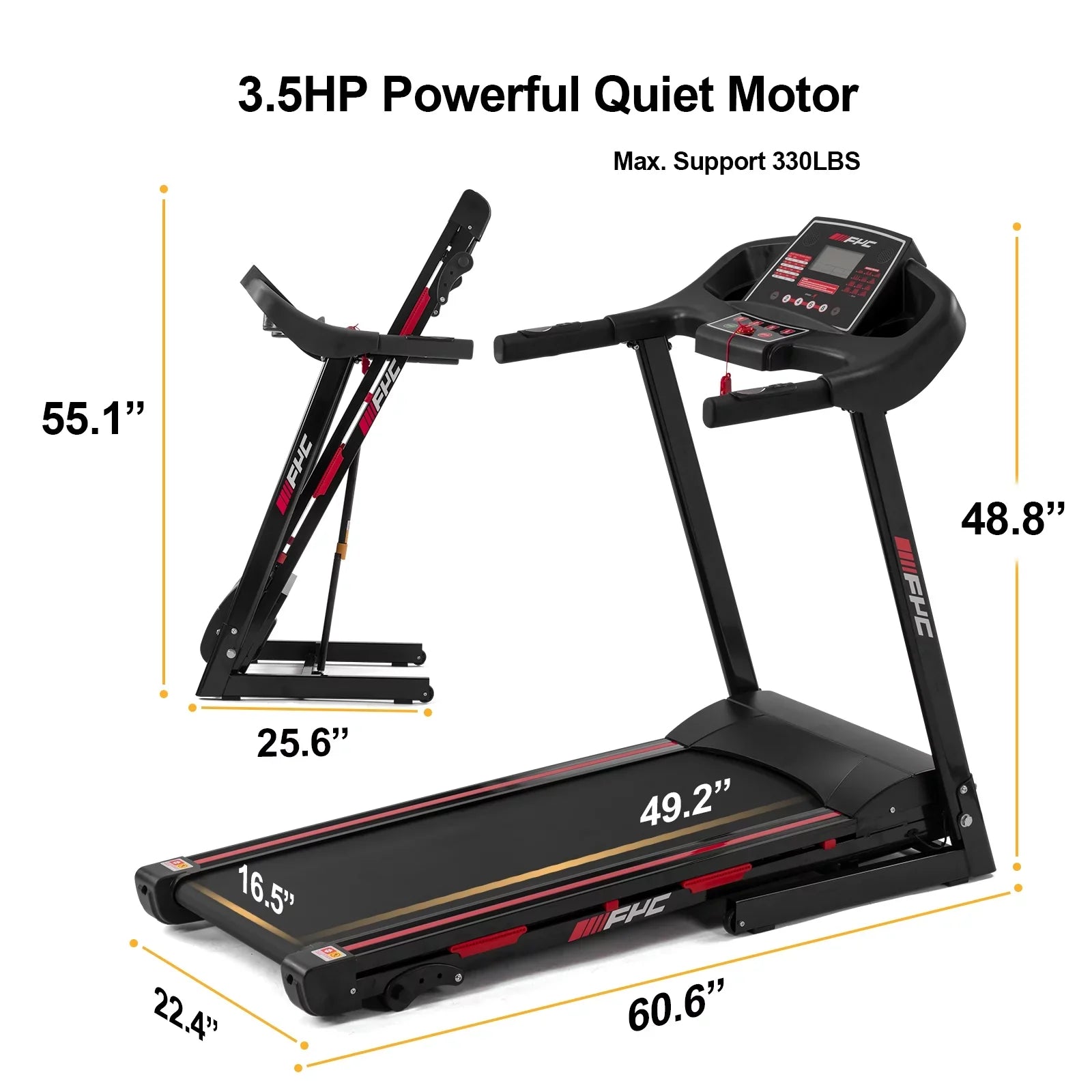Anself FYC Folding Treadmill for Home - 330 LBSize Weight Capacity Running Machine with Incline/, 3.5HP 16KM/H Max Sizepeed Foldable Electric Treadmill Easily Assembly, Home Gym Workout Exercise