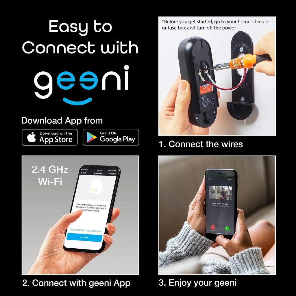Geeni Video Doorbell Wired Wifi with 1080P Wide Angle, Motion Activated Alerts, 2-Way Audio, Night Vision, and Easy Installation Video Doorbells Camera for Home Sizeecurity