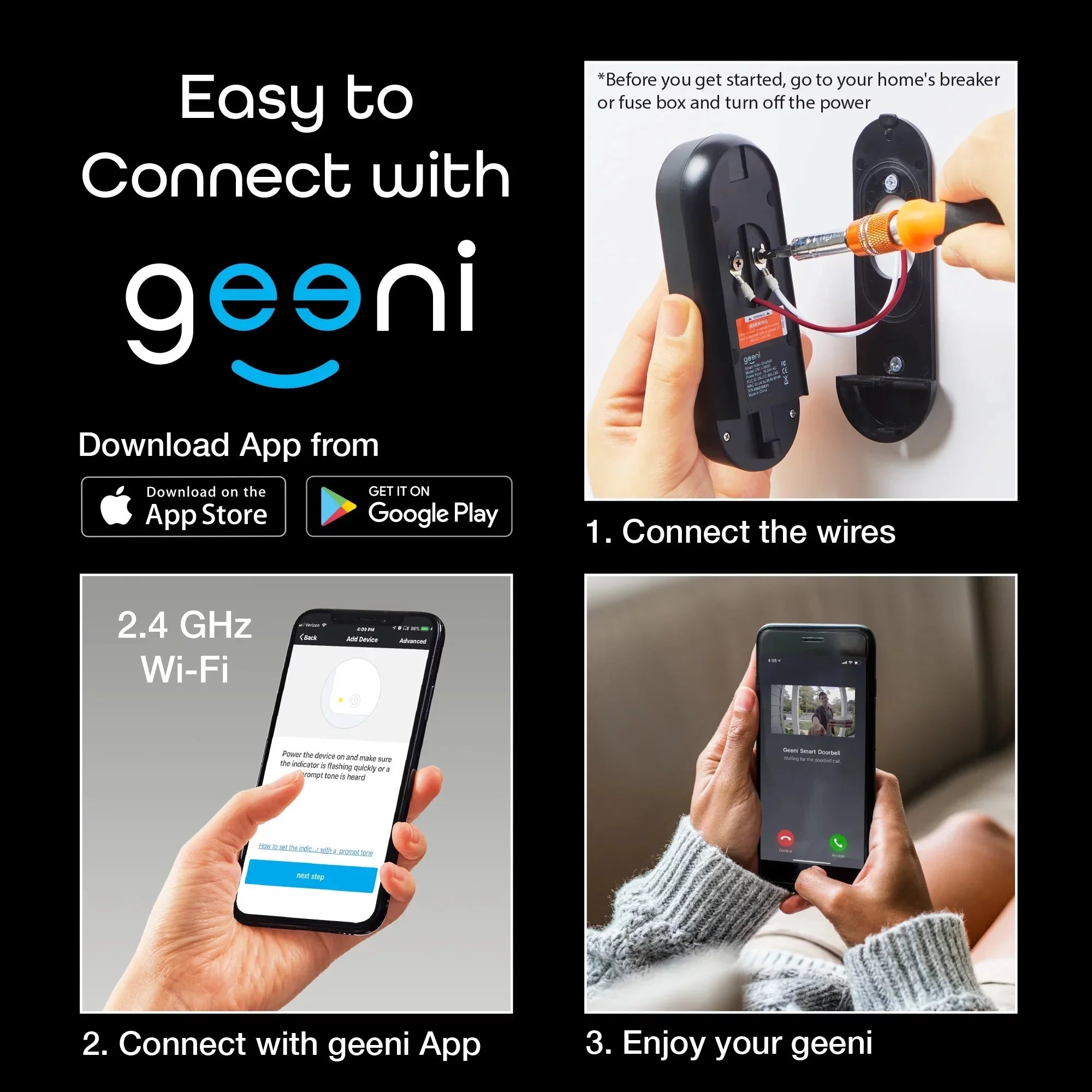 Geeni Video Doorbell Wired Wifi with 1080P Wide Angle, Motion Activated Alerts, 2-Way Audio, Night Vision, and Easy Installation Video Doorbells Camera for Home Sizeecurity