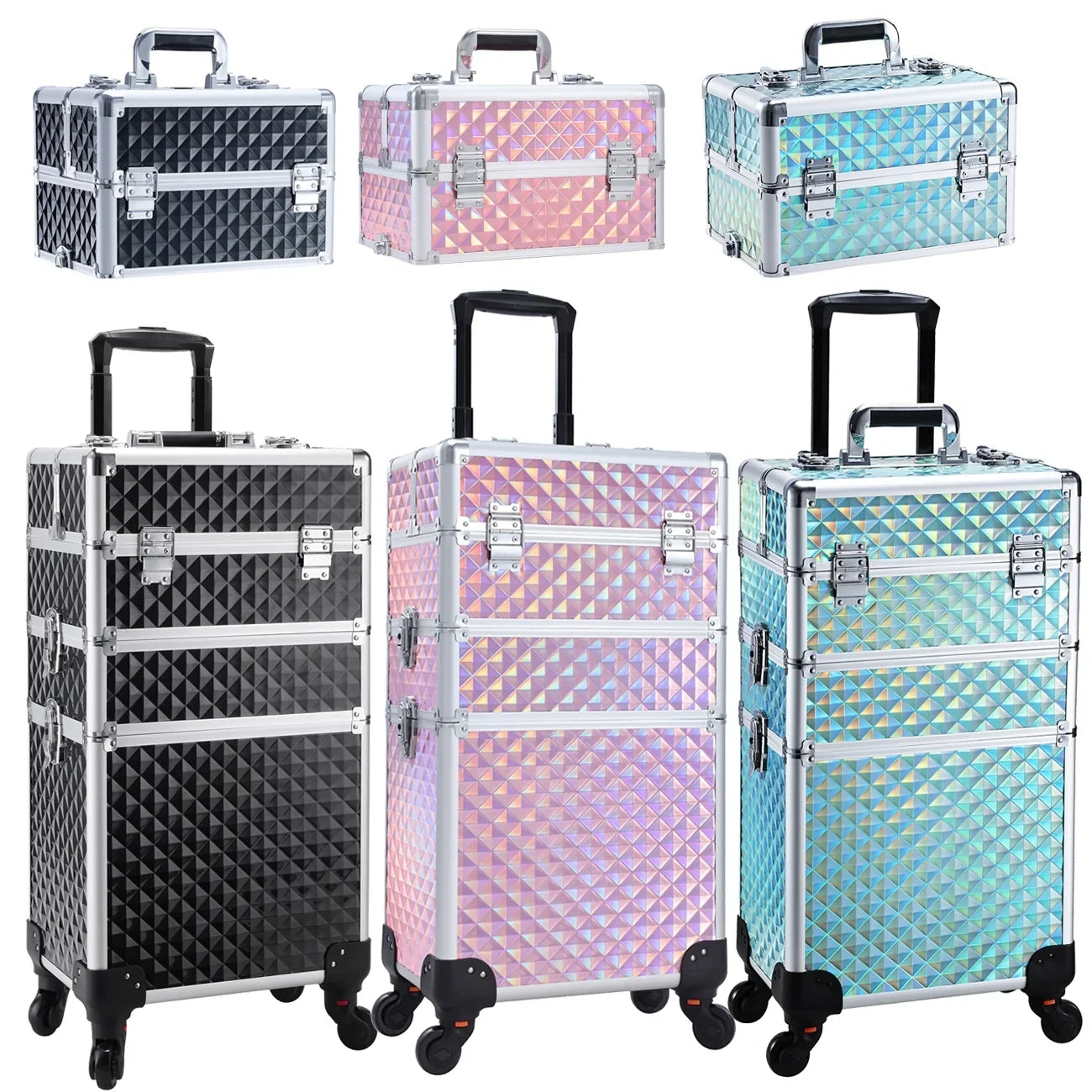 Joligrace 3-in-1 Professional Rolling Makeup Case Cosmetic Trolley Beauty Box