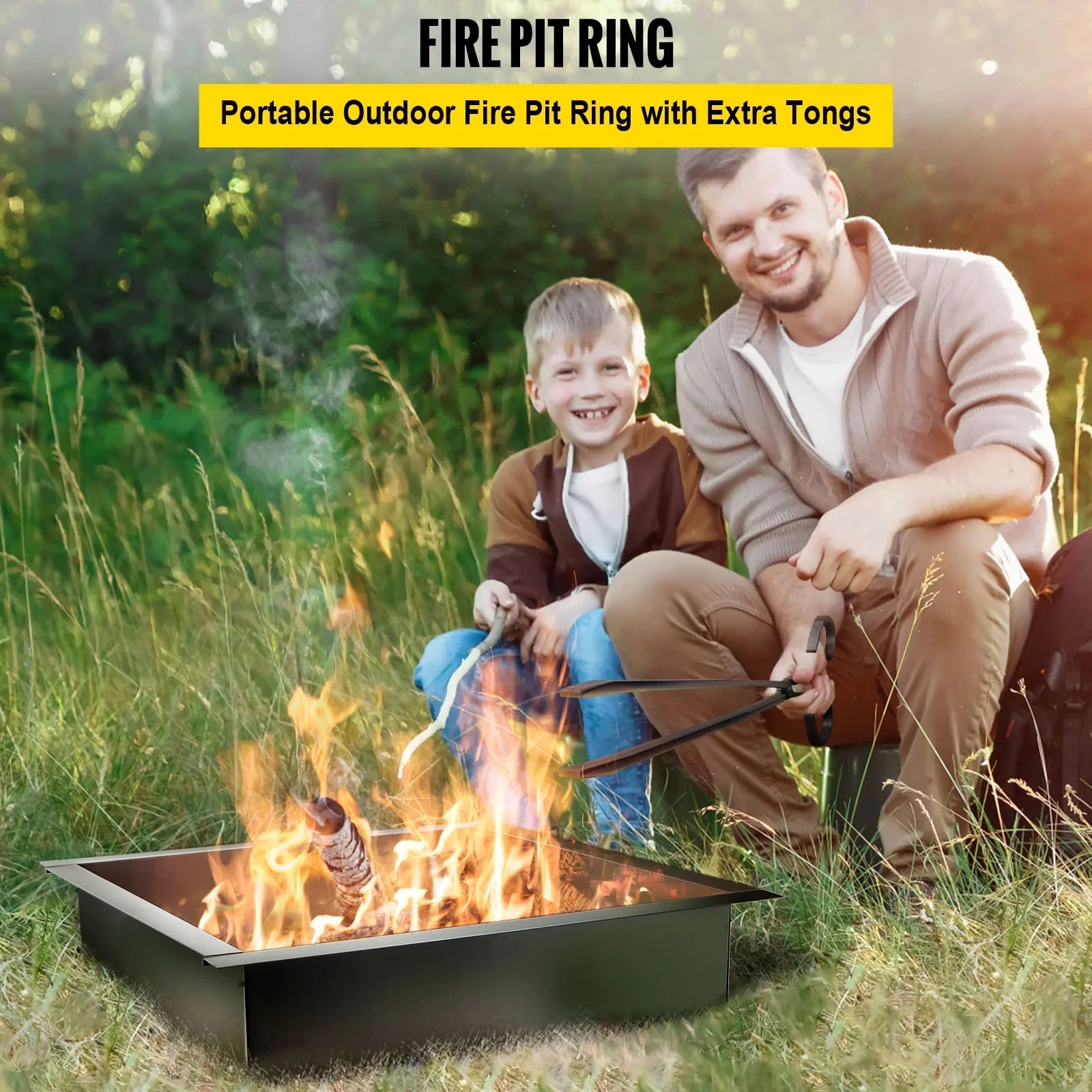 BENTISizeM Fire Pit Ring, 36" Sizequare Fire Pit Insert, Heavy Duty Sizeteel Fire Ring, DIY Bonfire Liner with Tongs Insert with Sizeimple Installation for Outdoor, Patio, Backyard