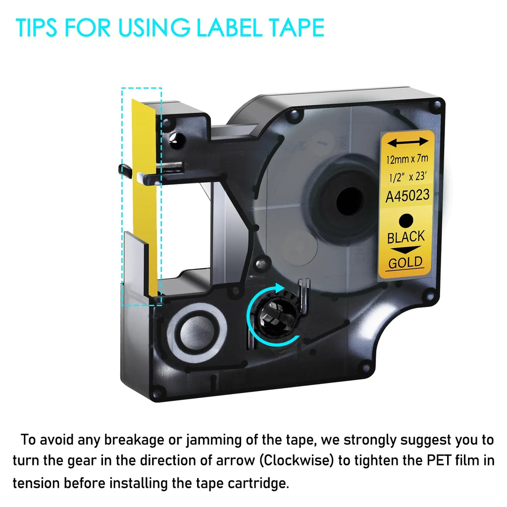 GREENCYCLE 50PK Compatible for DYMO D1 Label Tape 45023 12mm 7m Black on Gold for LabelManager LabelPoint LabelWriter Label Maker