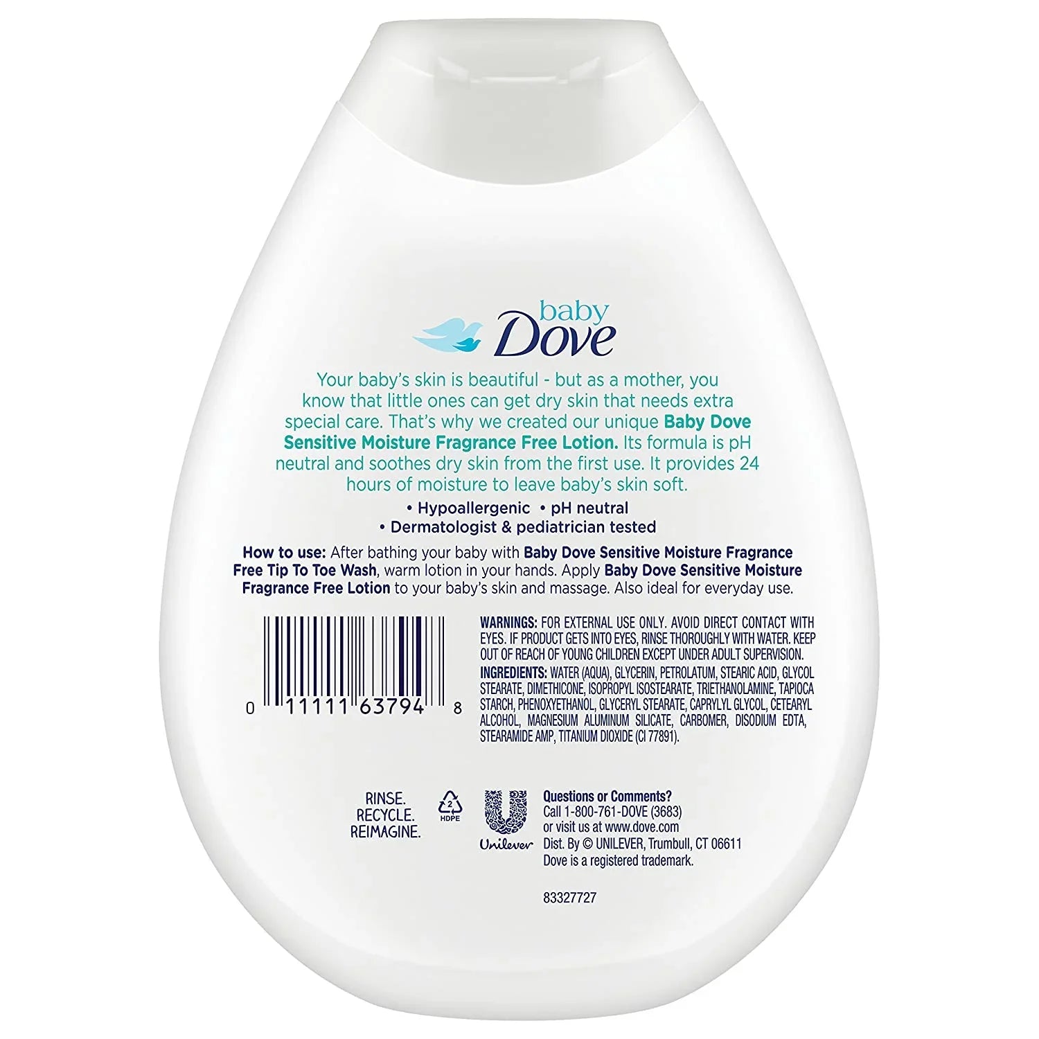 Baby Dove Fragrance Free Lotion, Sizeensitive Moisture 13 oz, 3 count