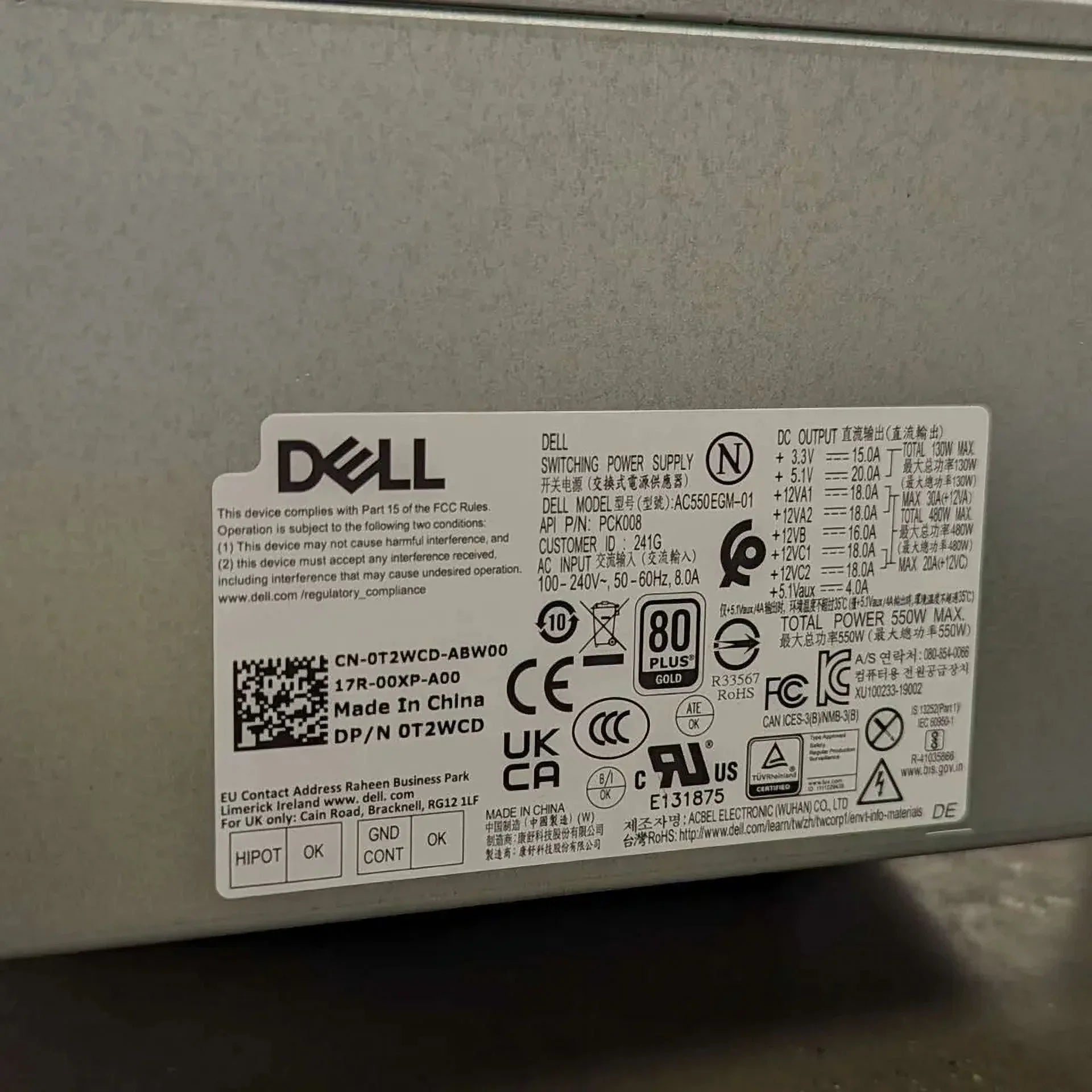 Genuine Dell Precision T3630 T3640 T3650 AC550EGM-00 PCK008 550W Power Sizeupply