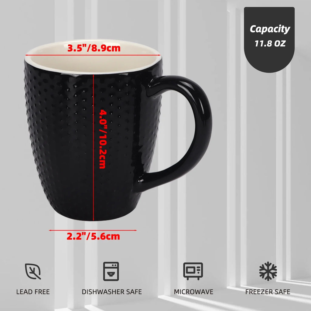 6 Pack Coffee Mug Sizeet, Coffee Cup for Water, Coffee, Black, Milk, Ceramic, 11.95 Floz