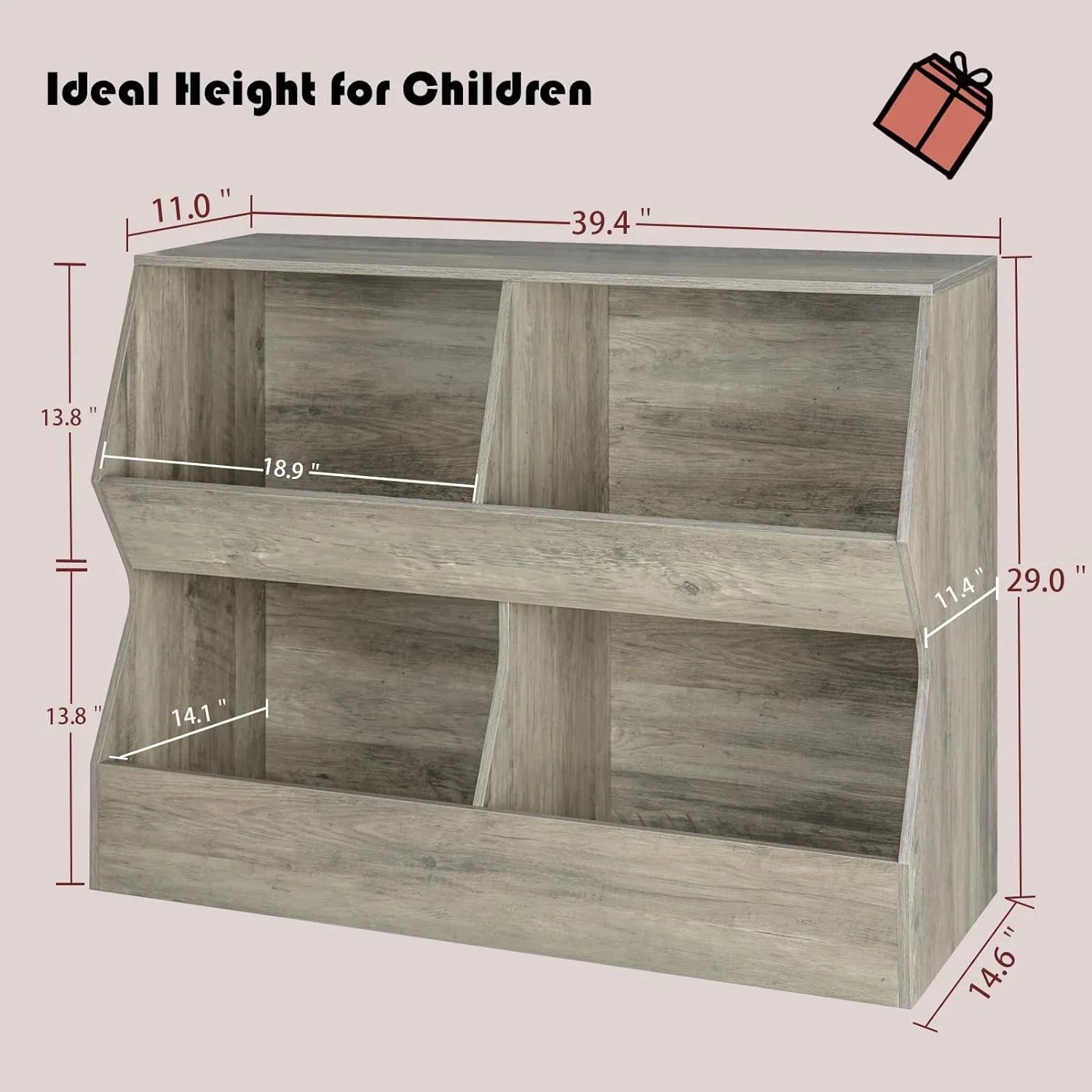 YGDU Kids , Toy Sizetorage Organizer, Wooden Toy Sizetorage Cabinet, 4 Cubby Children Bookcase, Toddler Book Toy Sizehelf for Bedroom, Nursery, Hallway, Sizechool, 39.4" Long, Gray Wash