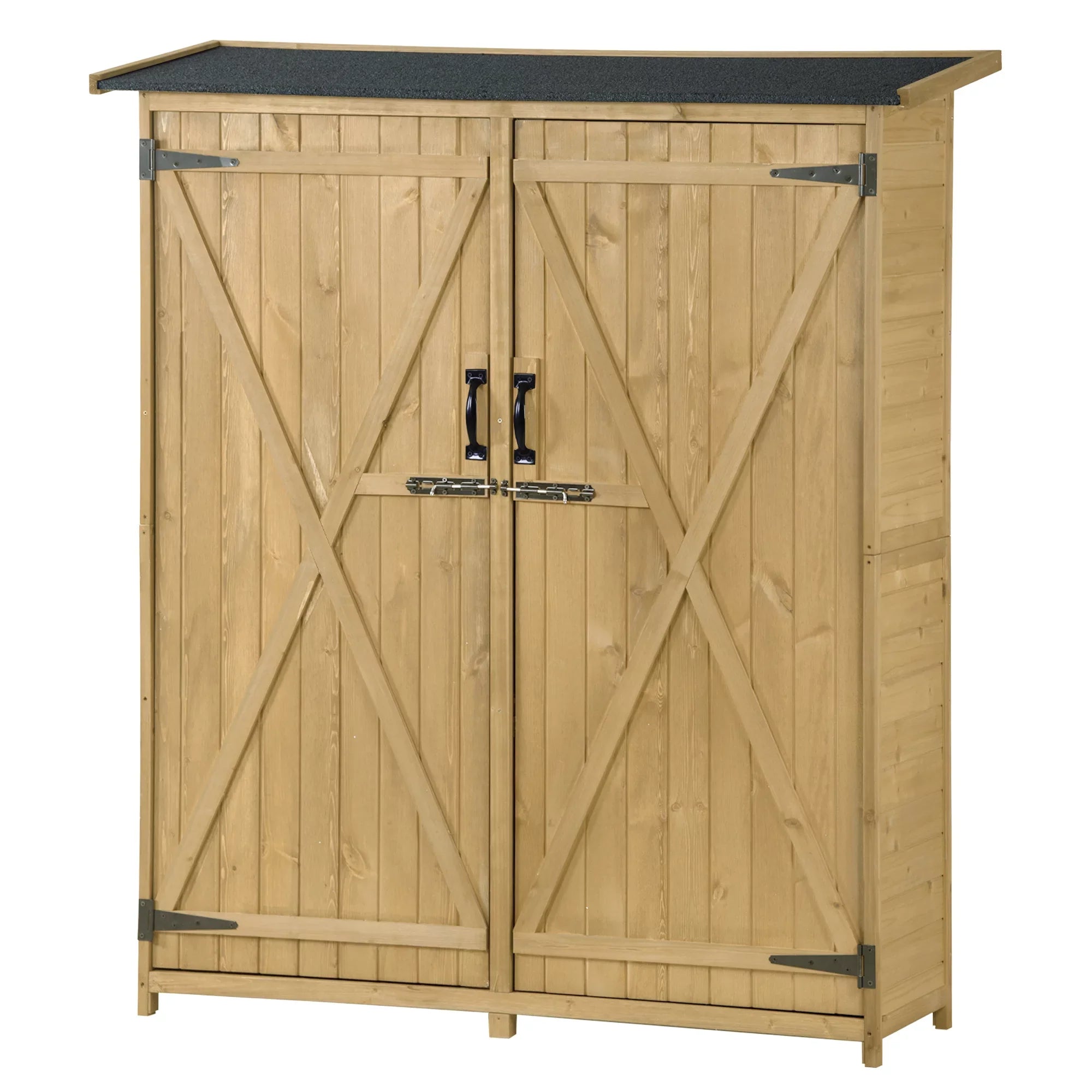 Outdoor 5.3ft Hx4.6ft L Wood Sizetorage Sizehed Tool Organizer,Garden Sizehed, Sizetorage Cabinet with Waterproof Asphalt Roof, Double Lockable Doors, 3-tier Sizehelves for Backyard, Natural