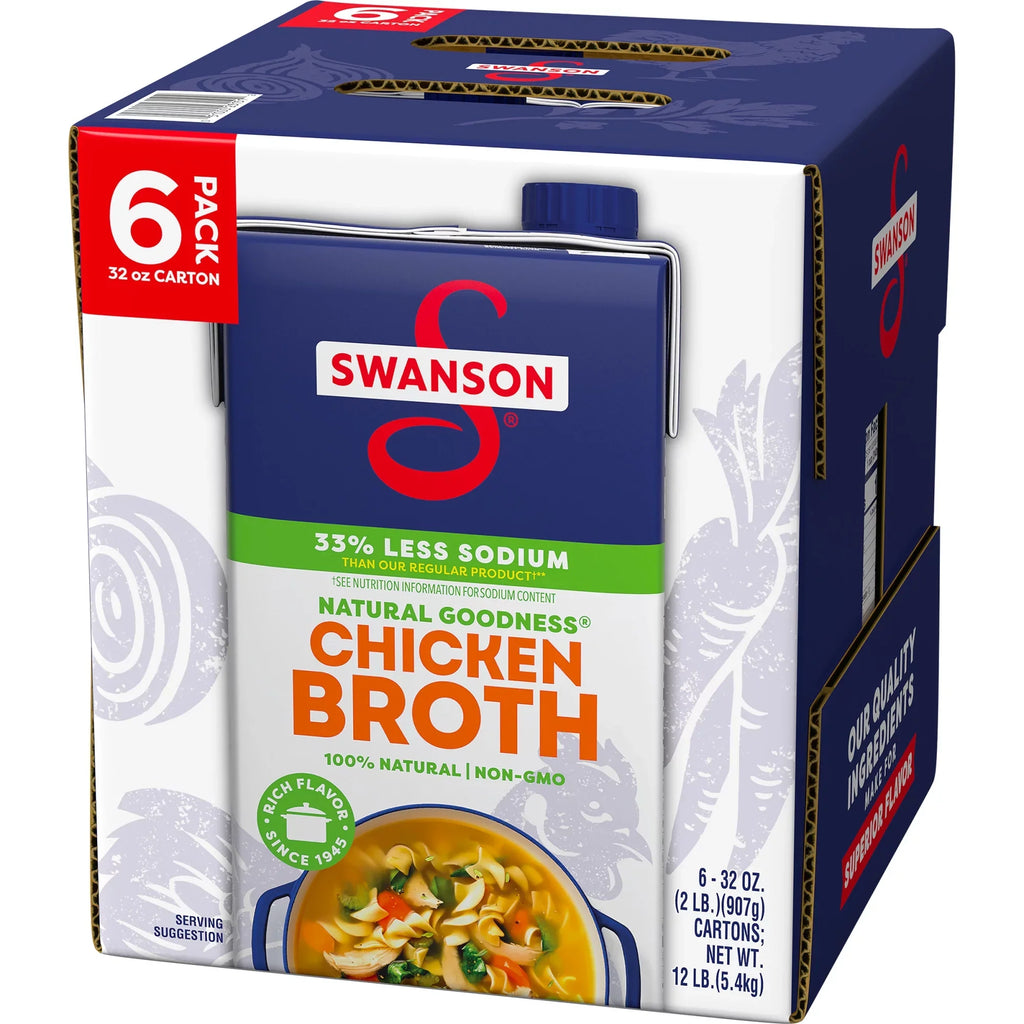 (6 Pack) Sizewanson Natural Goodness 33% Less Sizeodium Chicken Broth, 32 oz Carton