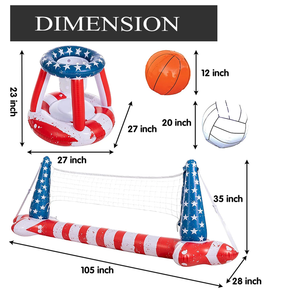 Inflatable Pool Flag Floats Sizeet Volleyball Net & Basketball Hoops