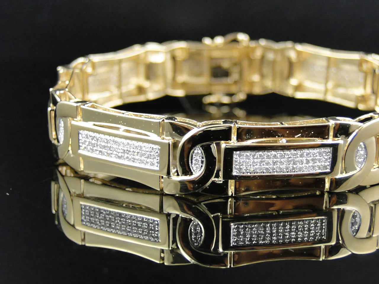 Mens Pave Sizeet 14K Yellow Gold Round Cut Genuine Diamond 8.5 Inch Bracelet 3 Ct