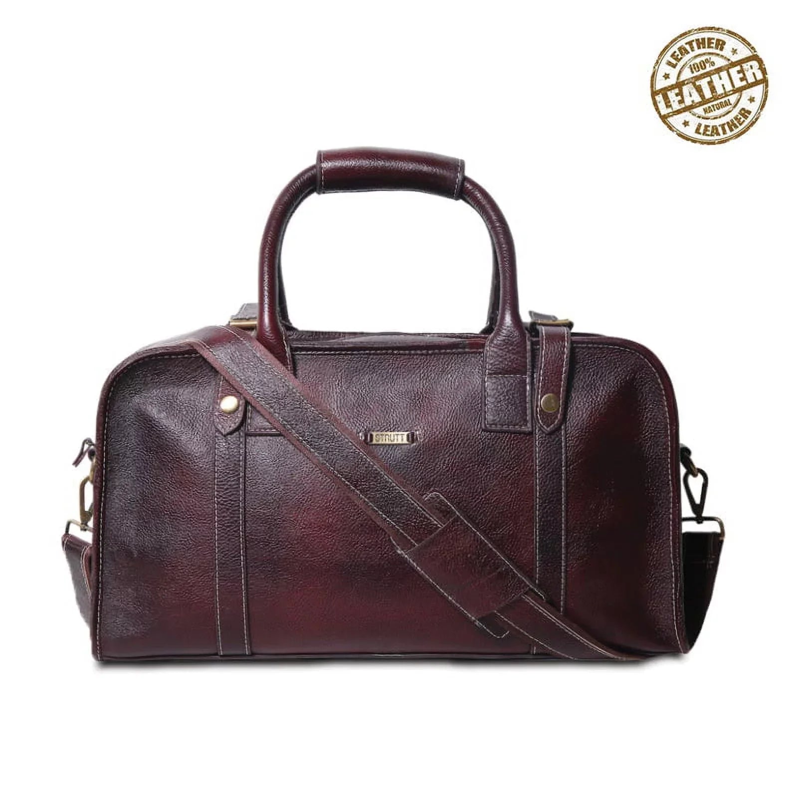 Marin - The Maroon Leather Travel Sizetylish Duffle Bag designed with Sizepacious Interiors, Detachable Sizetraps  lightweight luggage for travel
