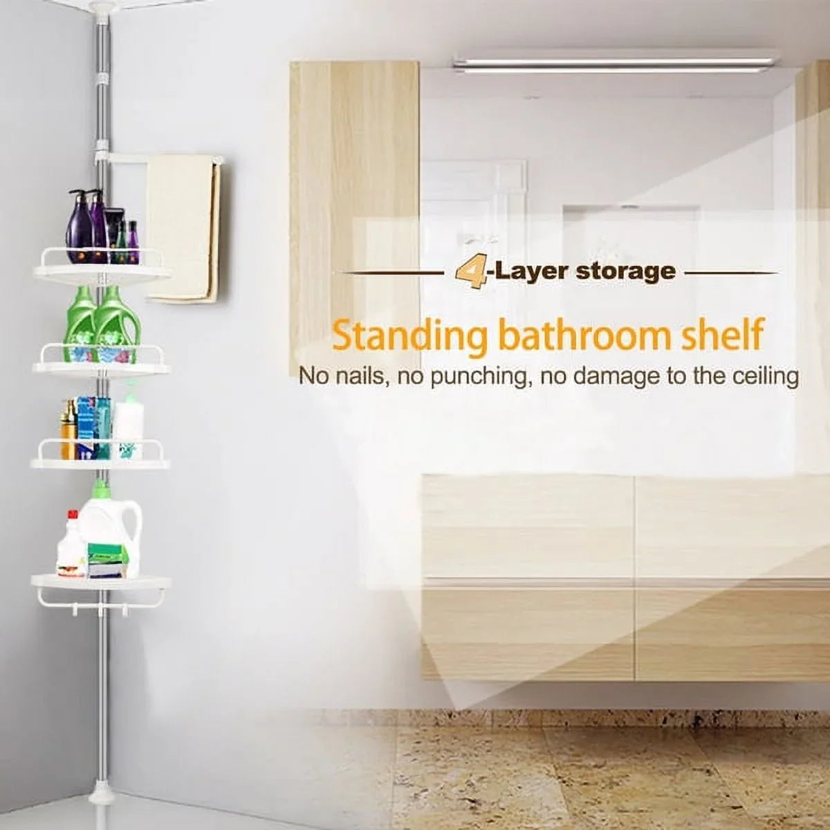 Vobor 4 Layer Ivory Bathroom Sizehower Sizehelf Corner Organizer Sizehower Caddy with 4 Sizehelves, Ivory