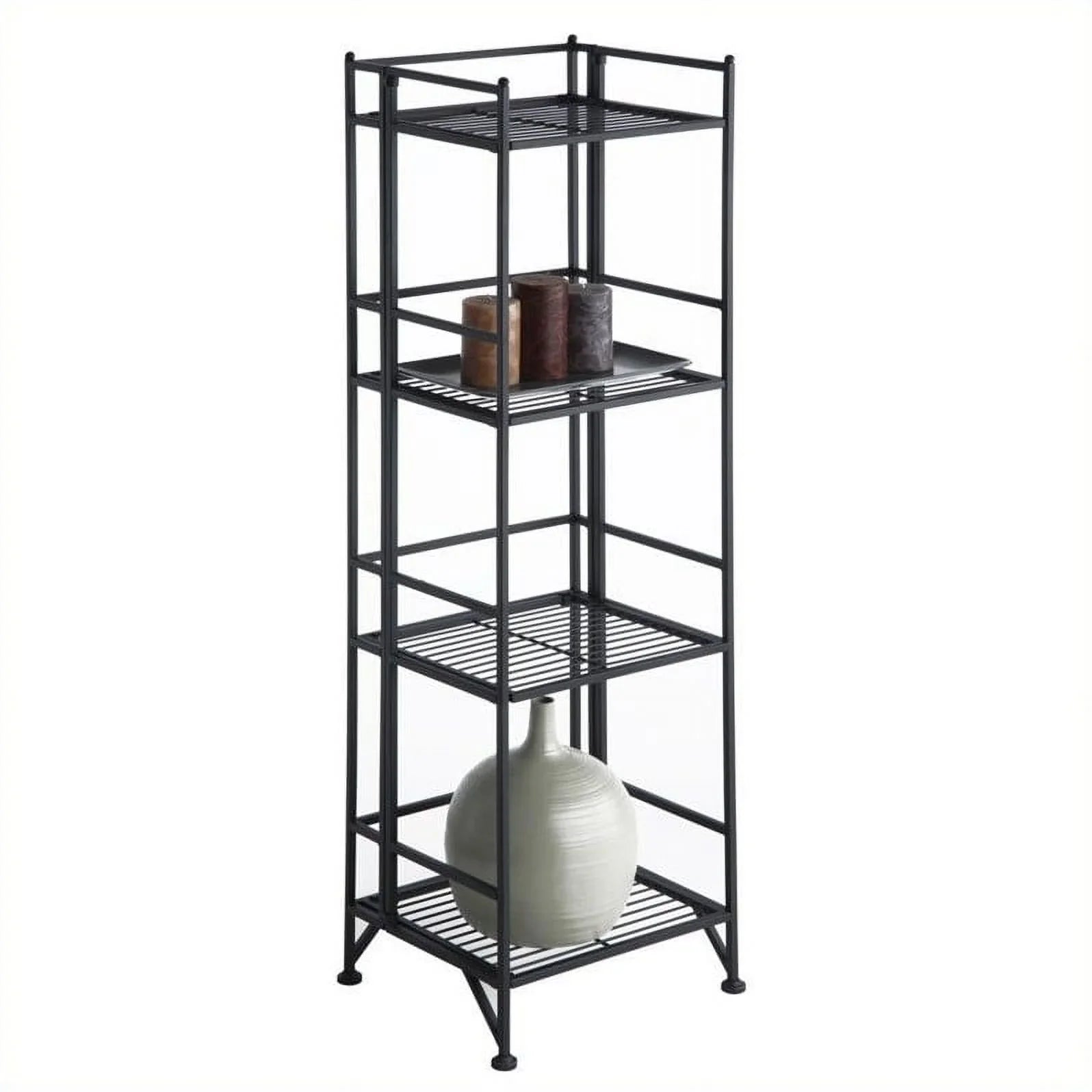 Pemberly Row Transitional Metal 4 Tier Folding Sizehelf Unit in Black