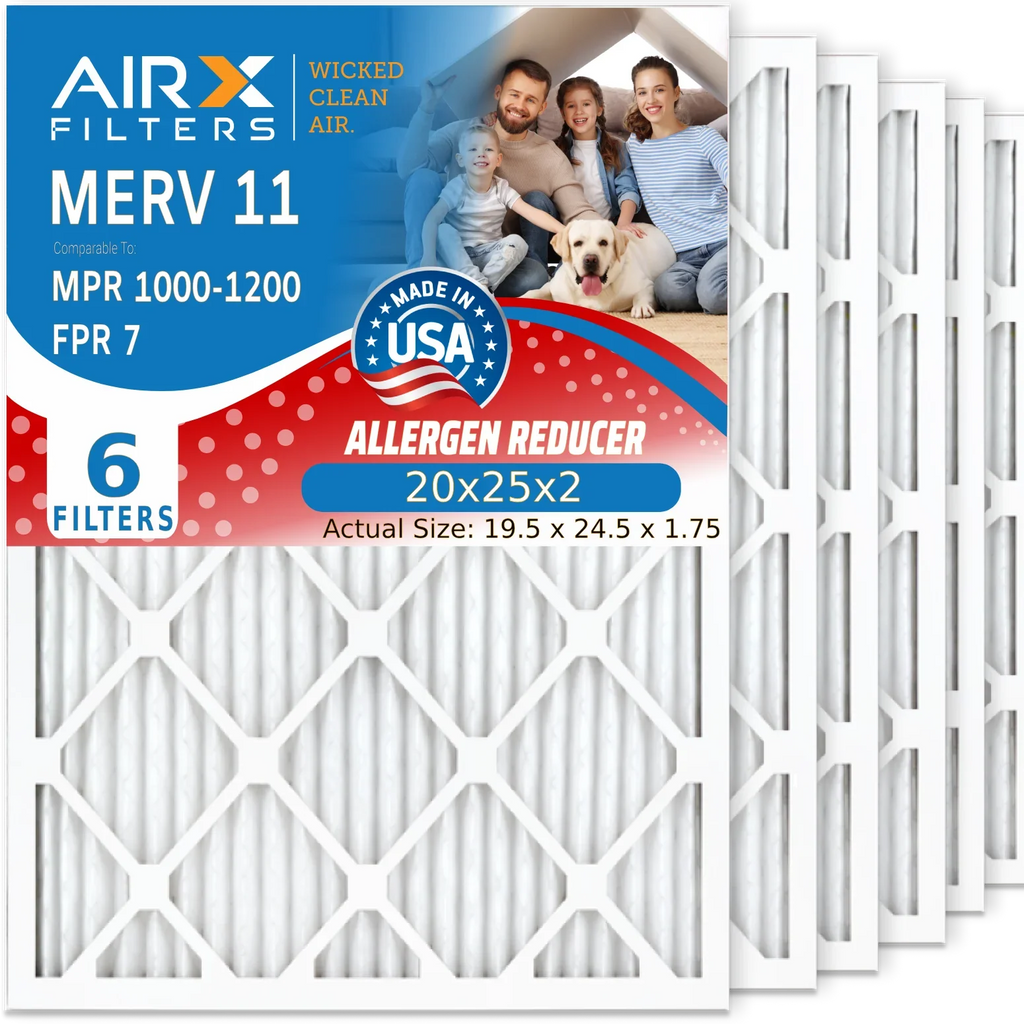 20x25x2 Air Filter MERV 11 Comparable to MPR 1000, MPR 1200 & FPR 7 Electrostatic Pleated Air Conditioner Filter 6 Pack HVAC Premium USizeA Made 20x25x2 Furnace Filters by AIRX FILTERSize WICKED CLEAN AIR.