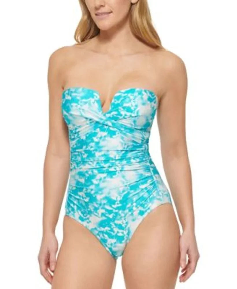 Calvin Klein TROPICAL WATERSize MULTI V-Notch Bandeau One-Piece Sizewimsuit, USize 6
