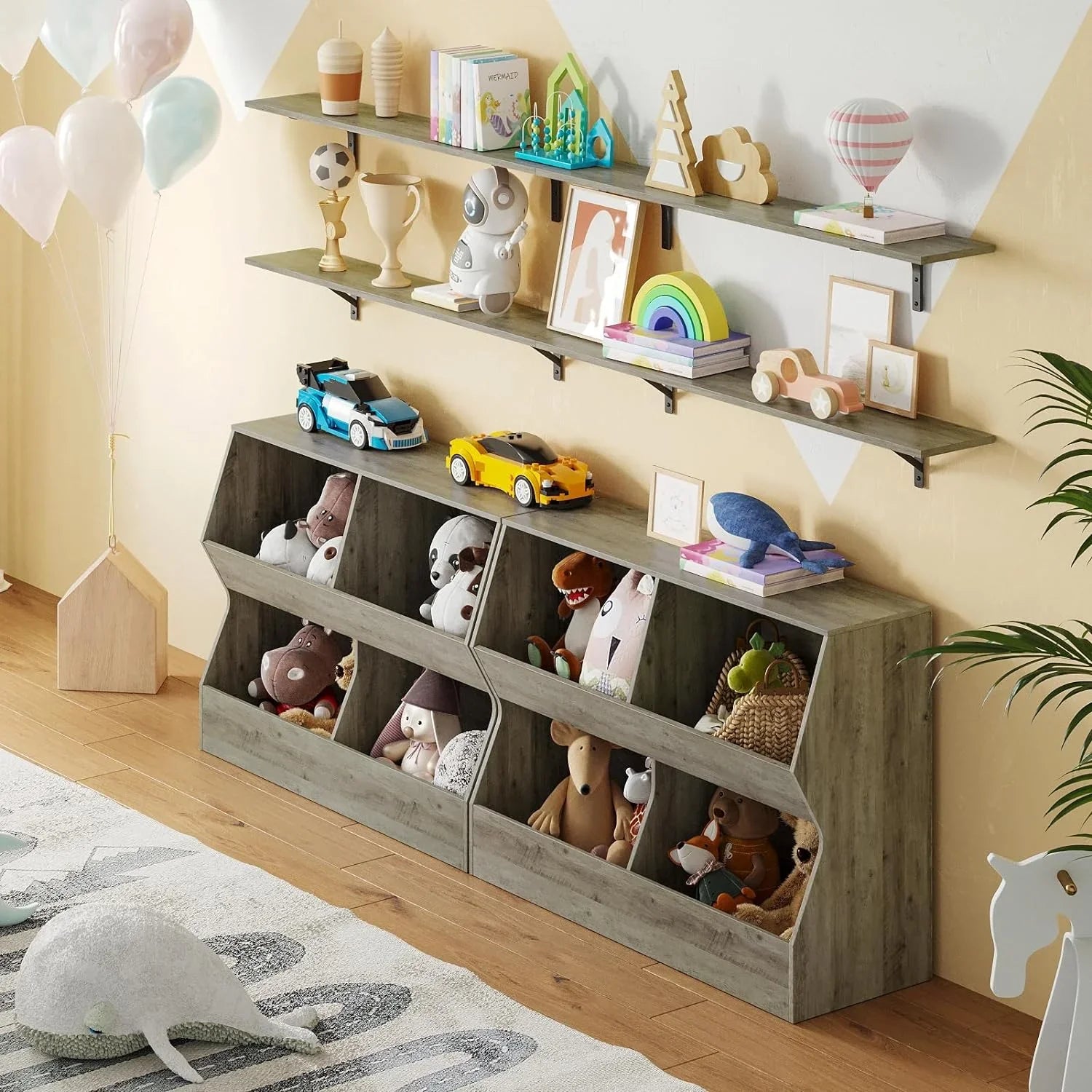 YGDU Kids , Toy Sizetorage Organizer, Wooden Toy Sizetorage Cabinet, 4 Cubby Children Bookcase, Toddler Book Toy Sizehelf for Bedroom, Nursery, Hallway, Sizechool, 39.4" Long, Gray Wash