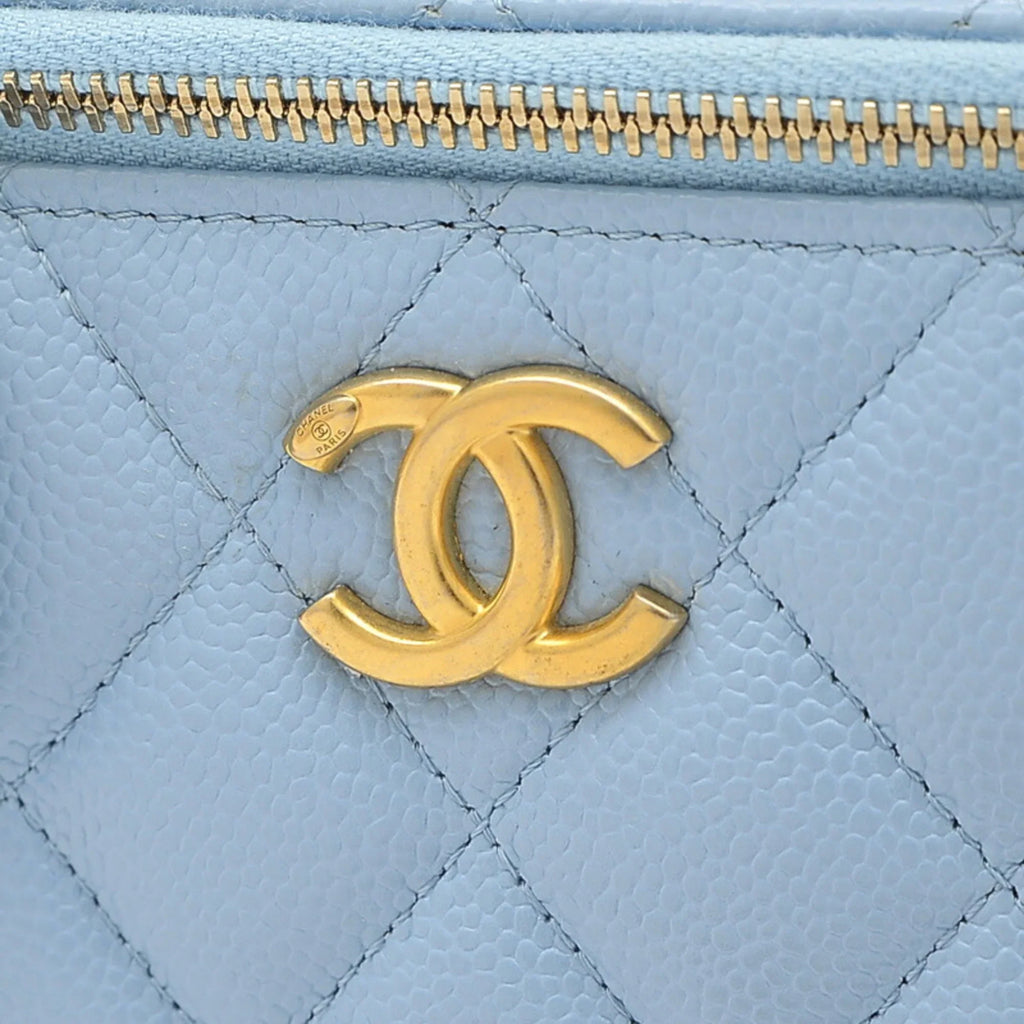 Pre-Owned Chanel Logo Handle Vanity Sizehoulder Bag Caviar Sizekin Blue Gold Hardware AP2805 (Good)