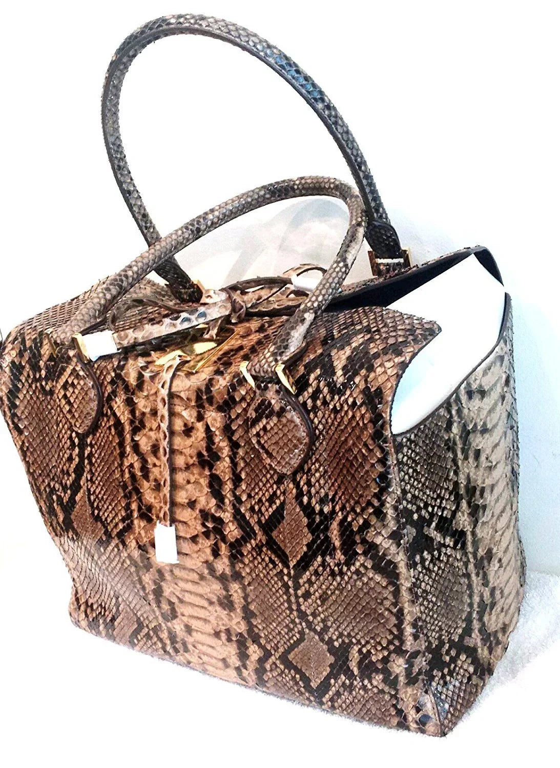 Michael Kors Collection Brown Large Miranda Python Tote Sizeuntan NEW