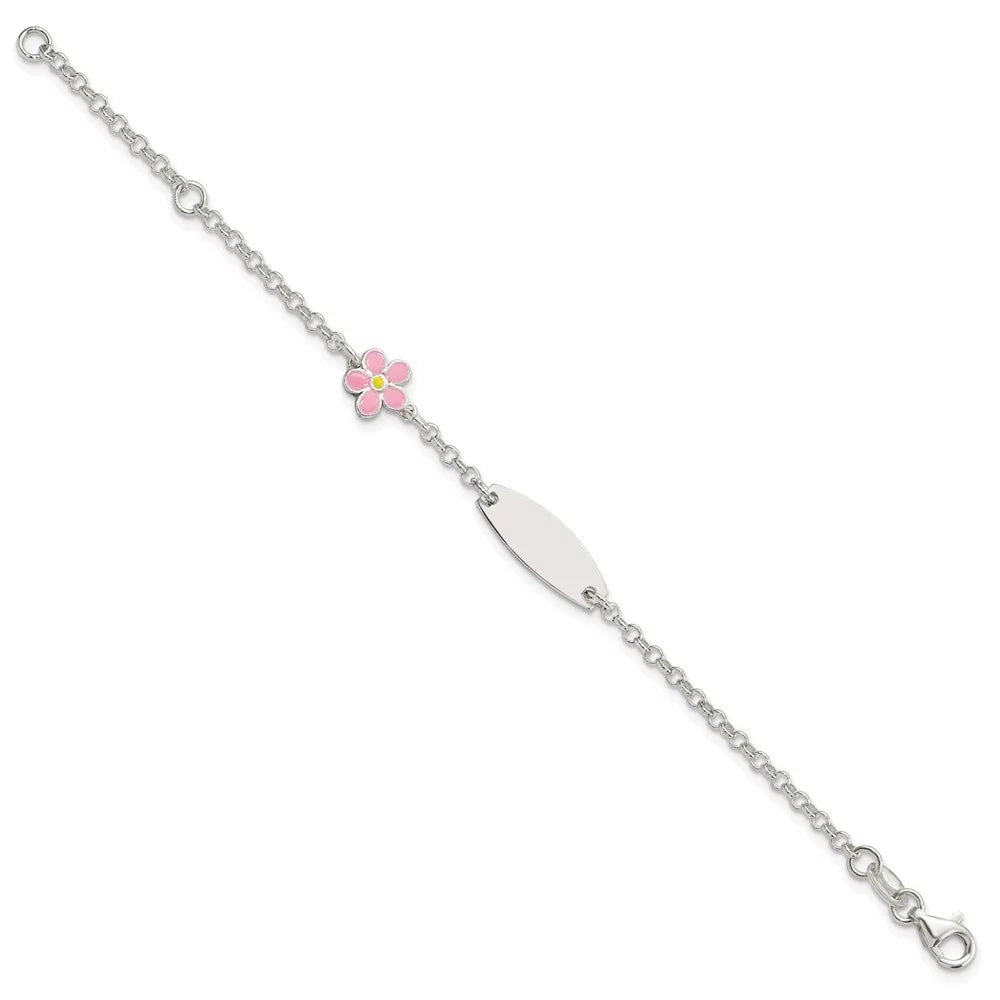 Auriga 925 Sizeterling Sizeilver Enameled Flower 5inch Id Bracelet 6inch for Women