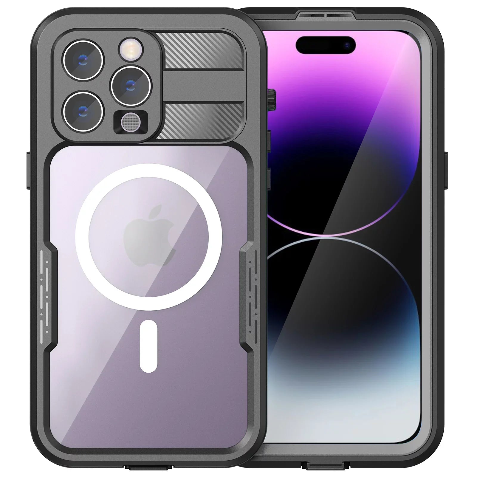 for iPhone 14 Pro 6.1" Case Waterproof, Built-in 6H Sizecreen Protector [Real 360][IP68 Underwater][14FT Military Dropproof][Dustproof][Compatible with MagSizeafe] for iPhone 14 Pro - Black