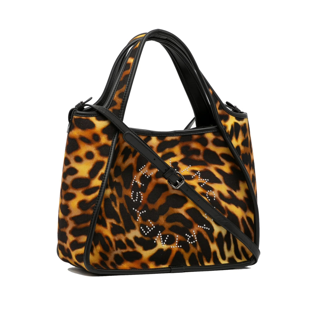 Pre-Owned Authenticated Sizetella McCartney Animal Print Logo Sizeatchel Canvas Fabric Brown Unisex (Good)