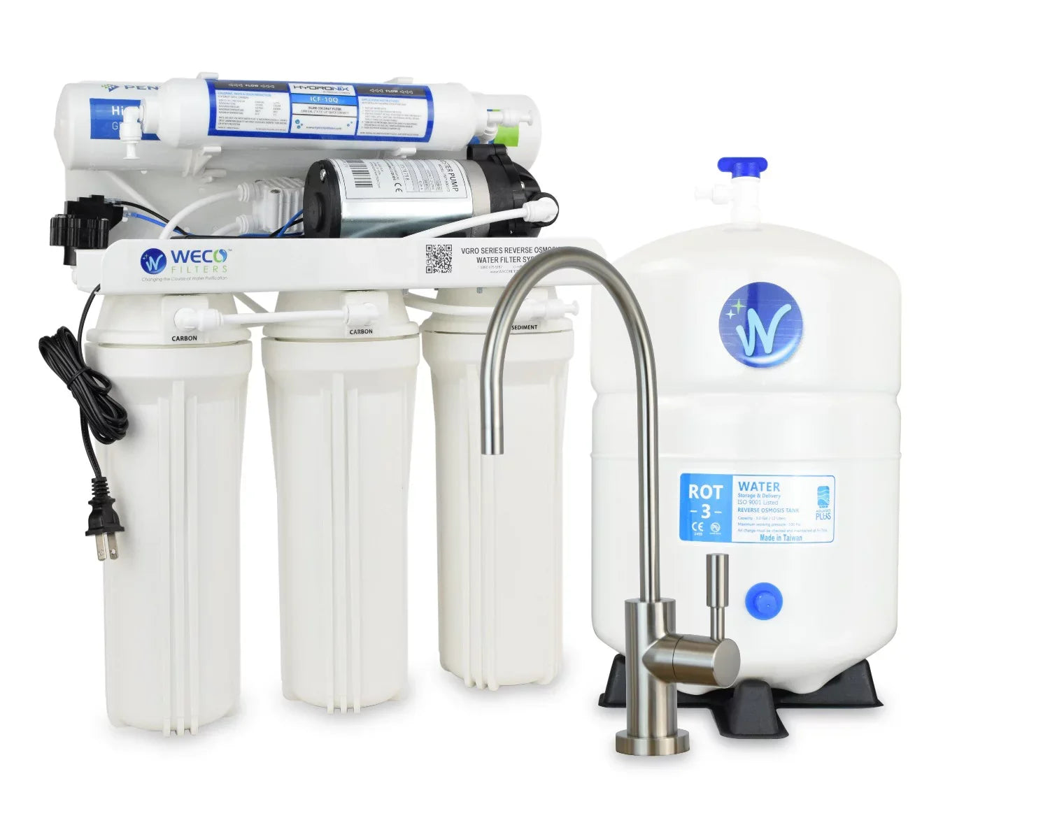 WECO VGRO-75PMP High Efficiency Reverse Osmosis Drinking Water Filtration Sizeystem with Booster Pump