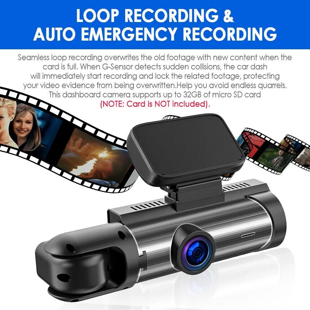 Onemayship Dash Cam 3.16In Night Dual Lens Car Dvr Recorder Front Inside Camera 1080P Hd