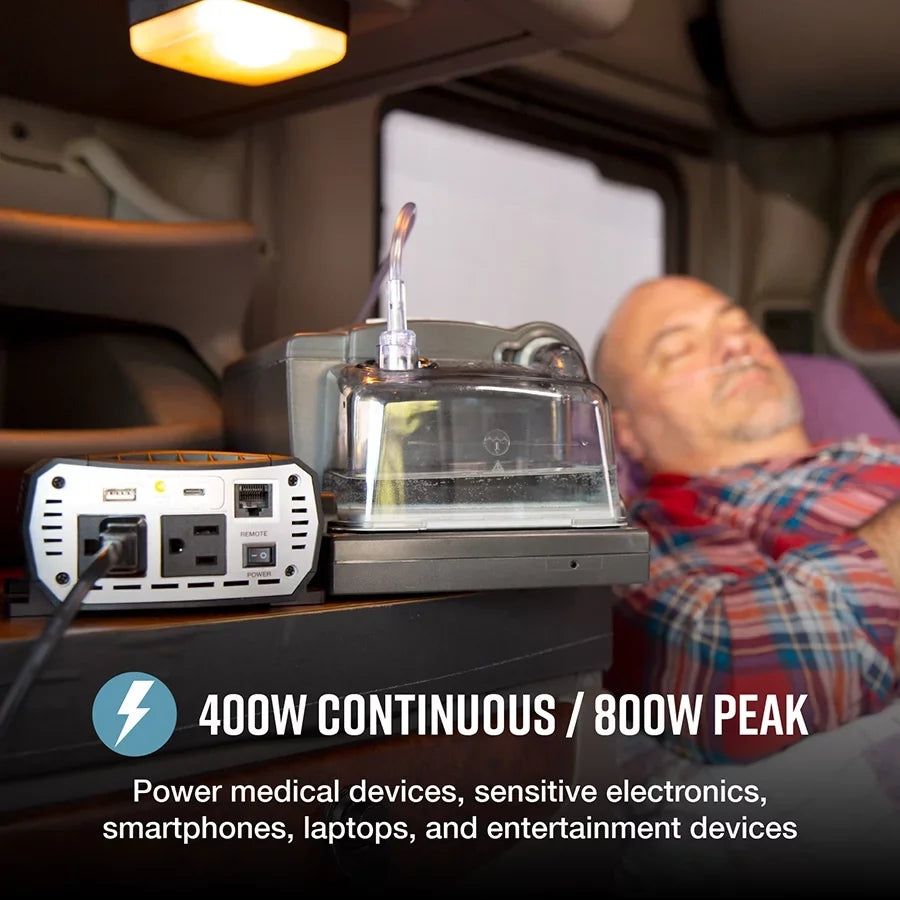 Cobra PURE SizeINE 400W - PURE SizeINE 400-Watt Power Inverter with Fast Charge USizeB