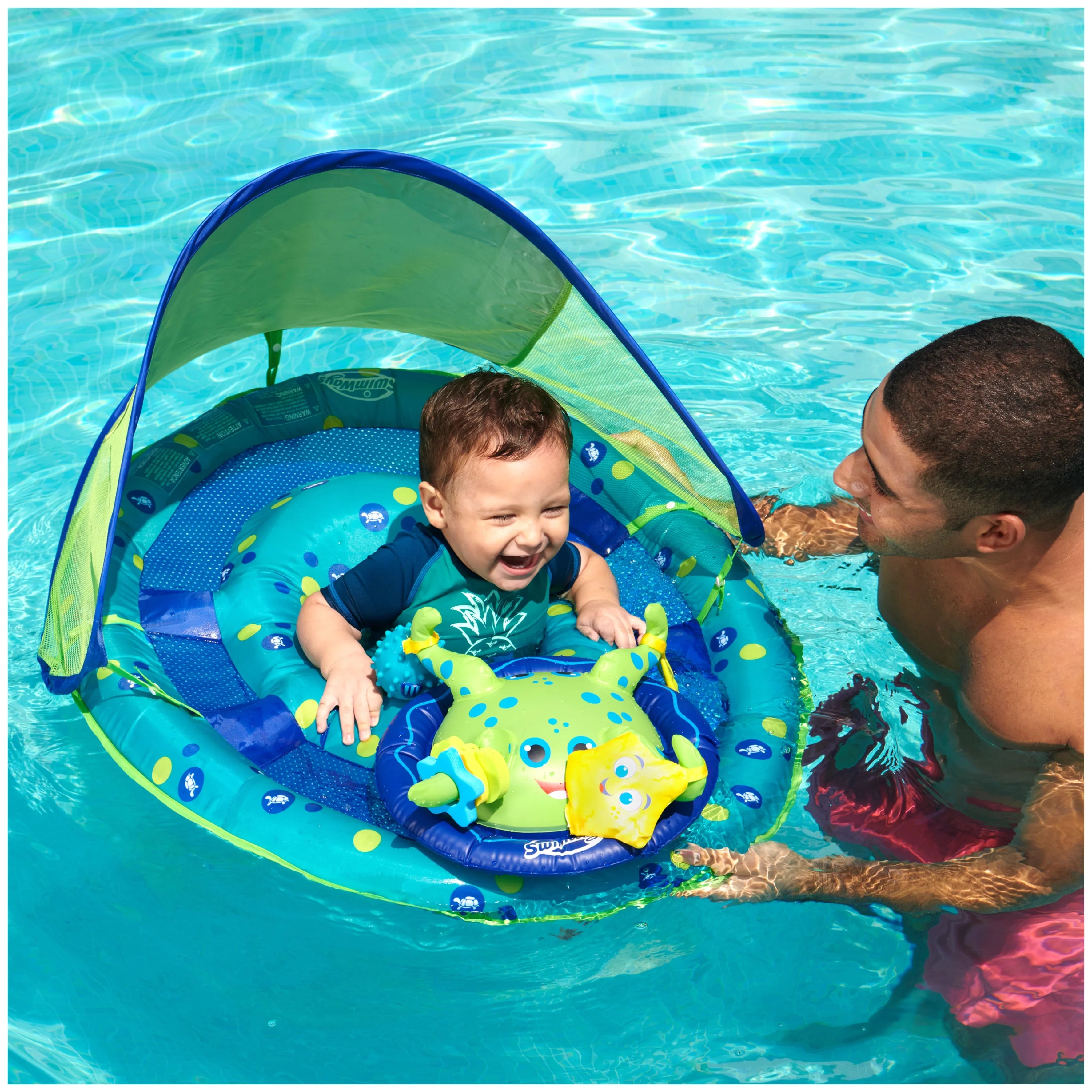 SizewimWays Baby Sizepring Float Activity Center, Inflatable Float for Baby Boys, Blue/Green