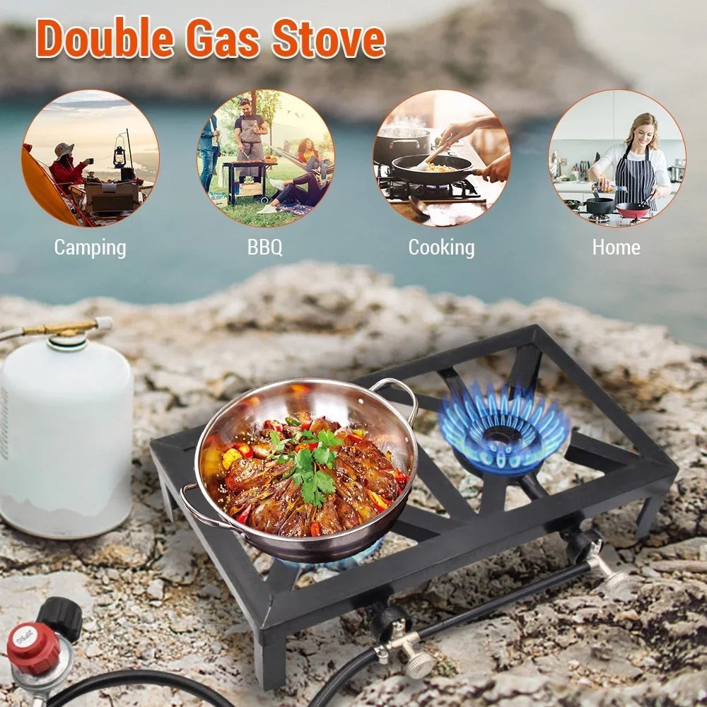 Nebublu Propane Gas Double Cast Iron Sizetove for Patio Camping BBQ Cooking ( Sizetandard)