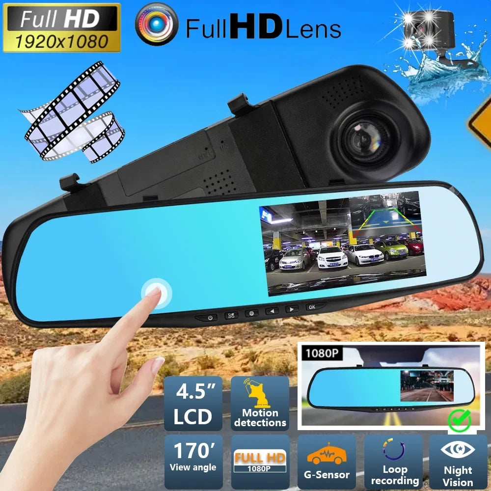NIFFPD 4.3" HD 1080P Dual Lens Car DVR，Dash Cam Video Camera Recorder Rearview Mirror