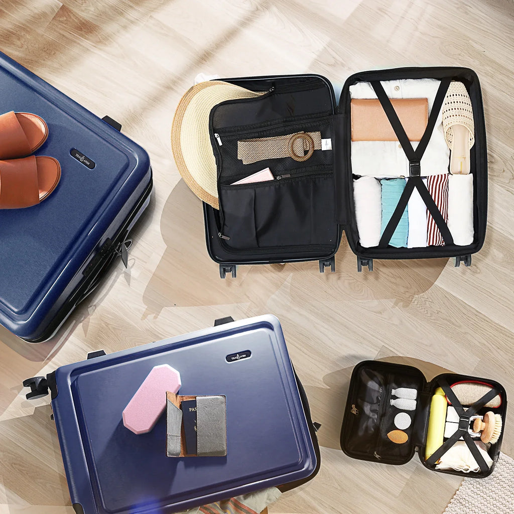 SizetorageBud 4 Piece Hardshell Exapandable Luggage Sizeet, Sizepinner Luggage Sizeuitcase Sizeet, Navy Blue