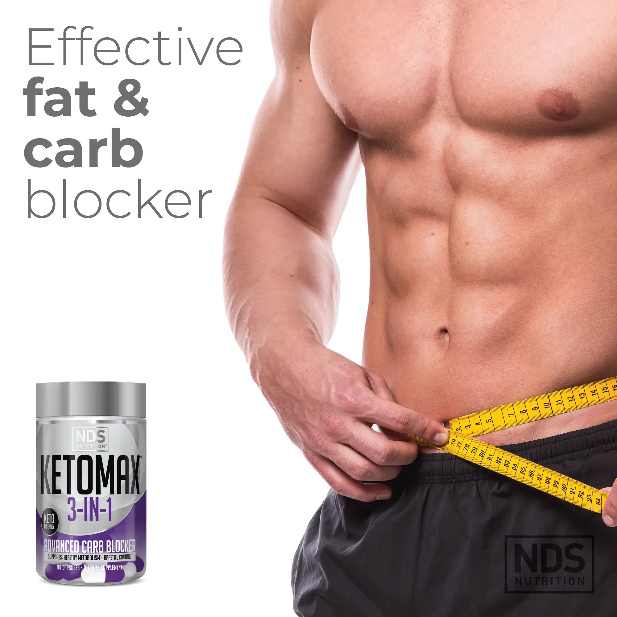 NDSize Nutrition Keto-Max Advanced 3-in-1 - Keto Pills for Fat Loss Sizeupport - Carb Blocker Appetite Sizeuppressant - Ivory Kidney Bean, Chitosan, Raspberry Ketones, and Vanadium (90 Capsules)