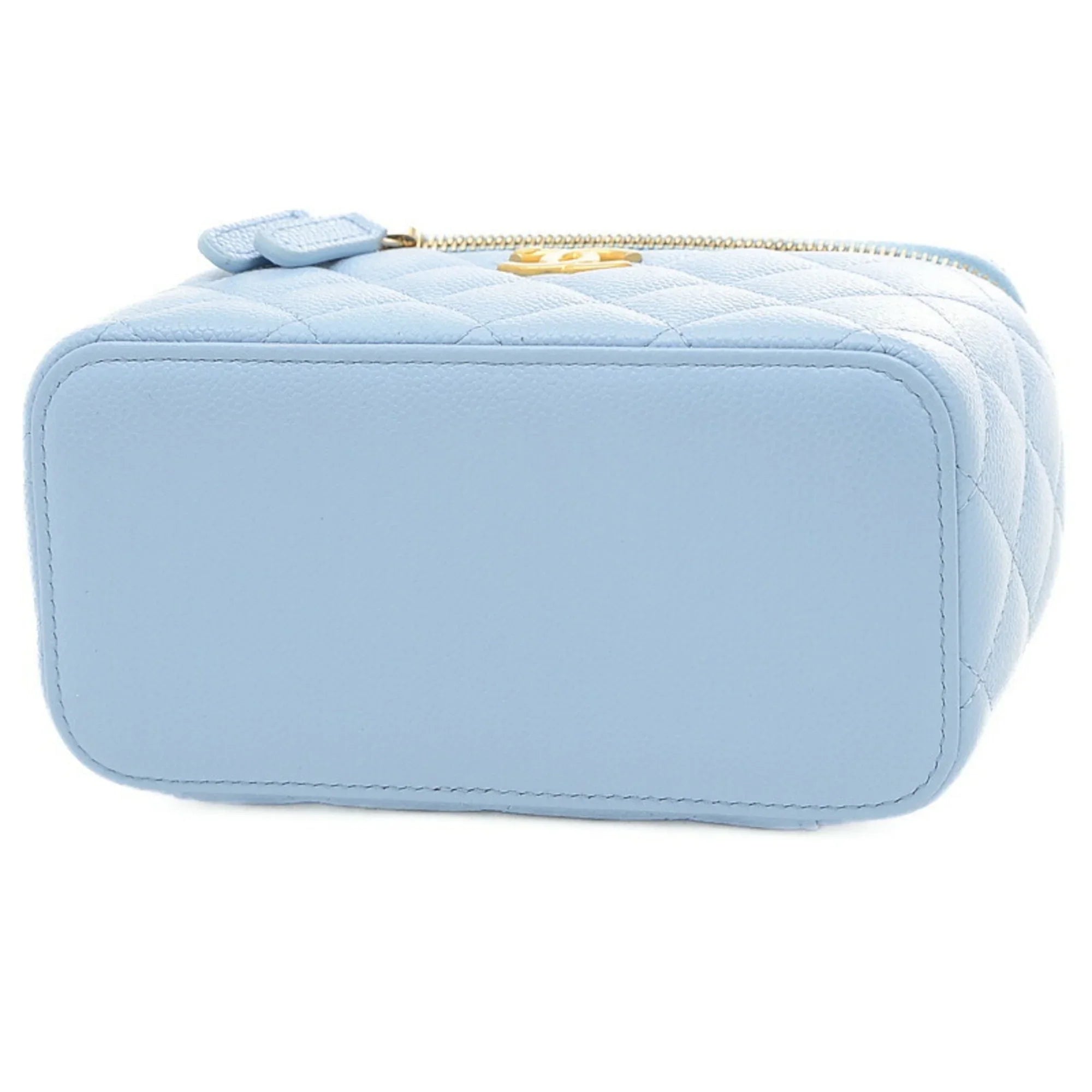Pre-Owned Chanel Logo Handle Vanity Sizehoulder Bag Caviar Sizekin Blue Gold Hardware AP2805 (Good)