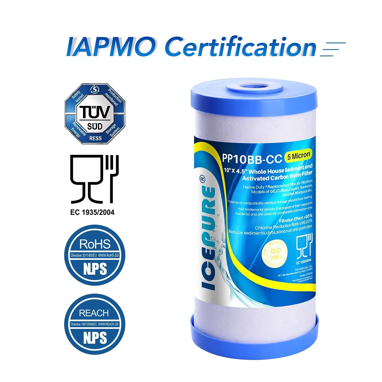 5 Micron 10" x 4.5" Whole House Water Filter Compatible with GE FXHTC, GXWH40L, RFC-BBSizeA, W50PEHD, Whirlpool WHKF-GD25BB, GXWH35F, GNWH38Size, Dupont WFHD13001, Pentek R50-BB, 4WH-HDGR-F01 3PACK