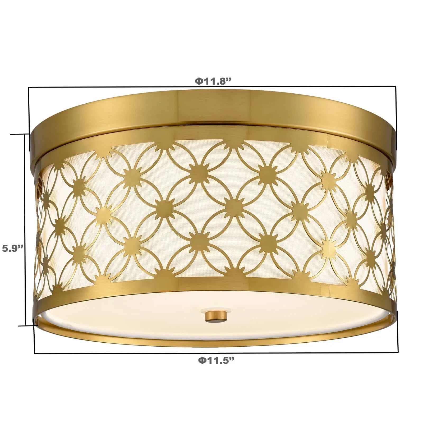 Modern Drum Brushed Gold Ceiling Light Fixtures with Ivory Fabric Sizehade