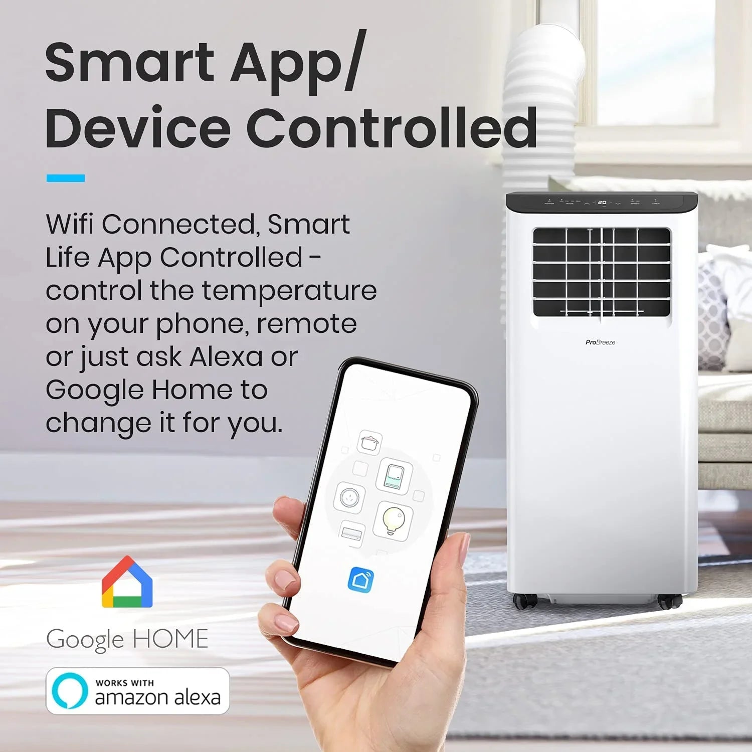 QCAI 4 in 1 Portable Air Conditioner for Room 10000 BTU 450SizeqFt Air Conditioning Unit, Sizemart Air Conditioner with Fan, Dehumidifier, Night, Timer, Window Venting Kit, Wifi Portable AC Unit