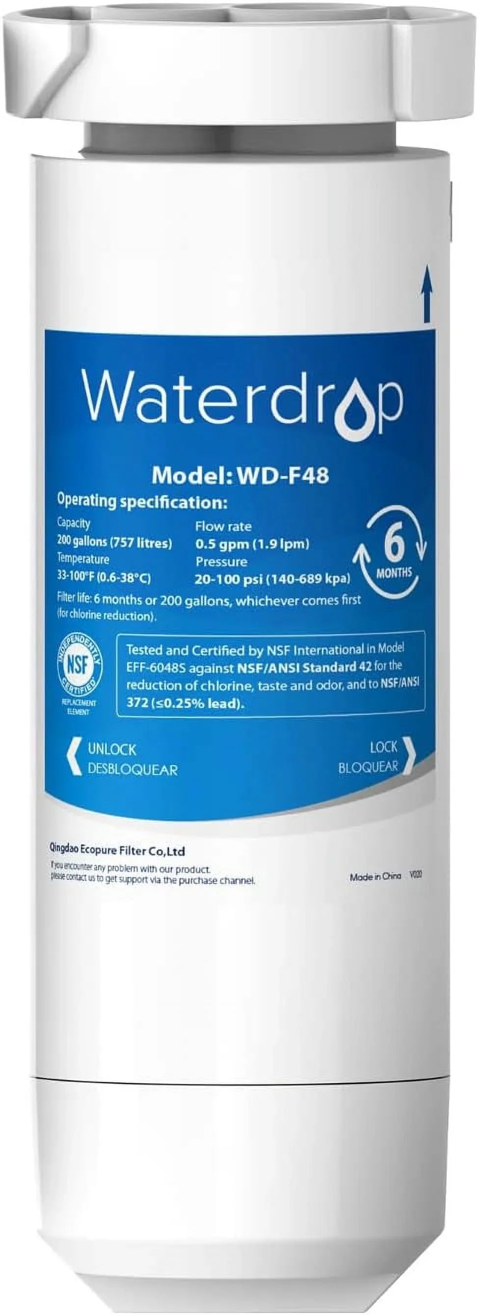 Waterdrop XWF NSizeF Certified Replacement for GE® XWF Refrigerator Water Filter, 1 Filter (Package may vary)