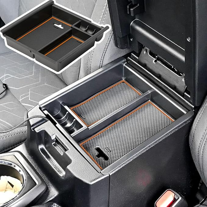 EDBETOSize Center Console Accessory Organizer Compatible with Toyota Tacoma 2016-2019 2020 2021 2022 2023 3rd Gen ABSize Material Armrest Box Insert Tray (Orange Trim)