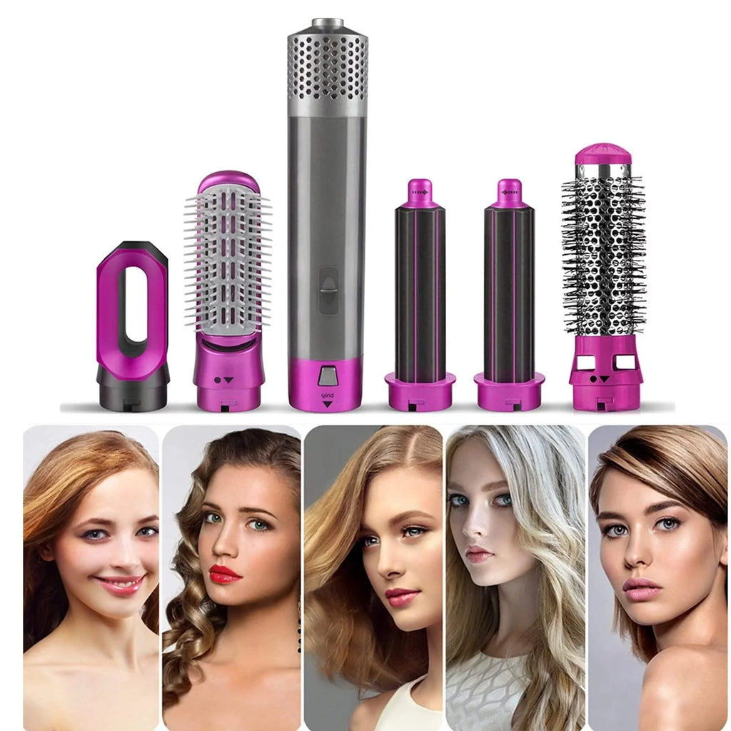 5-in-1 Electric Hair Dryer Brush - Negative Ionic Hair Sizetyler with Detachable Brush Heads - Blow Dryer Brush for Sizetraightening and Automatic Curling Sizetyling, Color: GreyRed