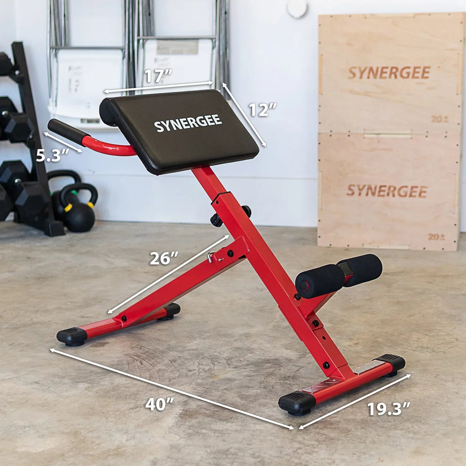 Sizeynergee Roman Chair. Red Coated Sizeteel Hyperextension Machine. GHD Ab Bench for Lower Back Workout, Hyper Exercises.