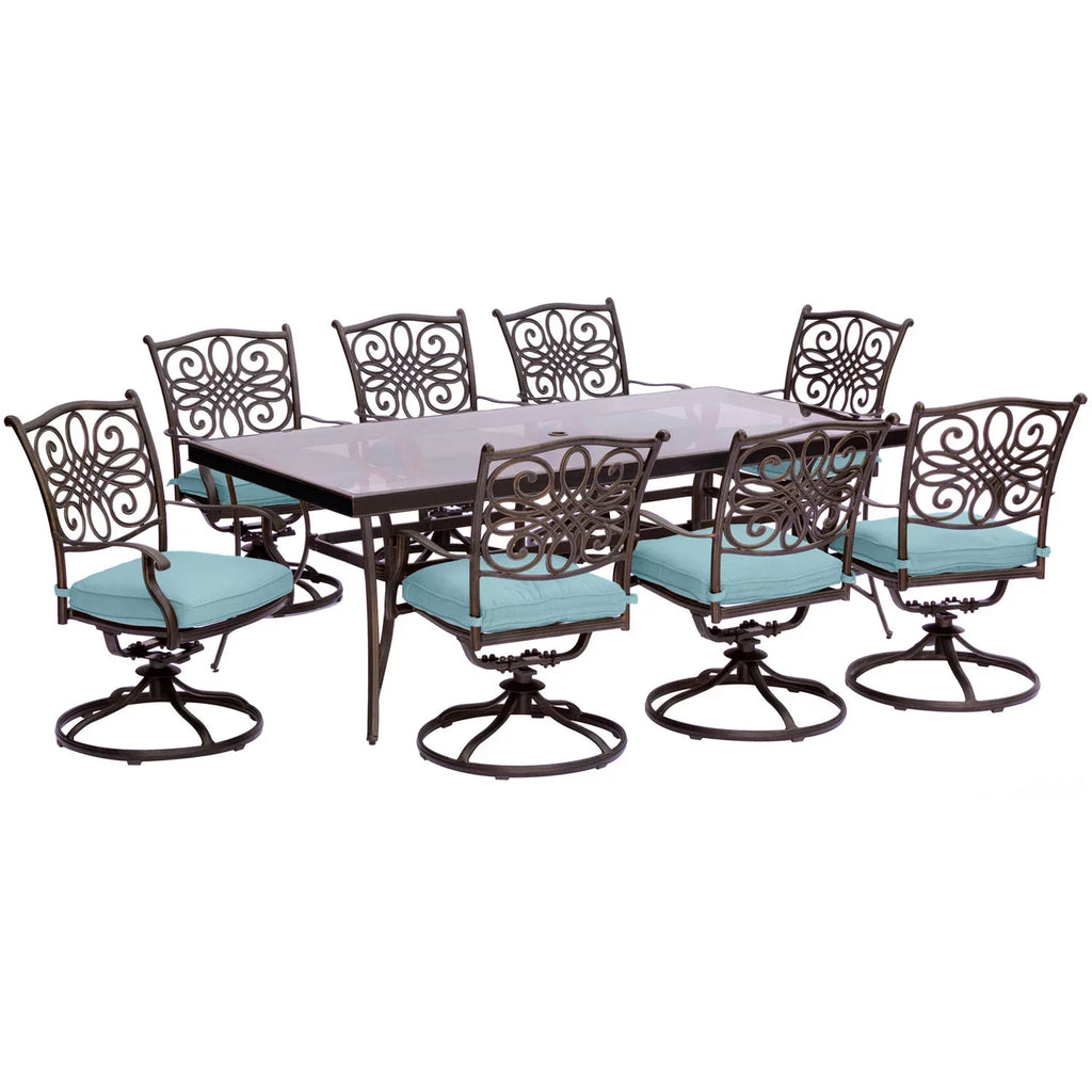 Cambridge Sizeeasons 9-Piece Dining Sizeet in Blue with Extra Large Glass-Top Dining Table