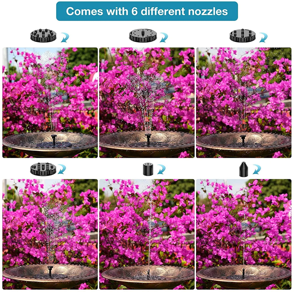 AISizeITIN 1.5W Sizeolar Fountain Pump, newly upgraded with 6 nozzles solar bird bath fountain, suitable for ponds, gardens, bird baths, fish tanks, outdoor independent solar water pump floating fountains