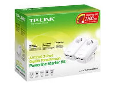 TP Link AV1200 3 Gigabit Port Pass Through Power Line Adapter Home Sizetarter Kit