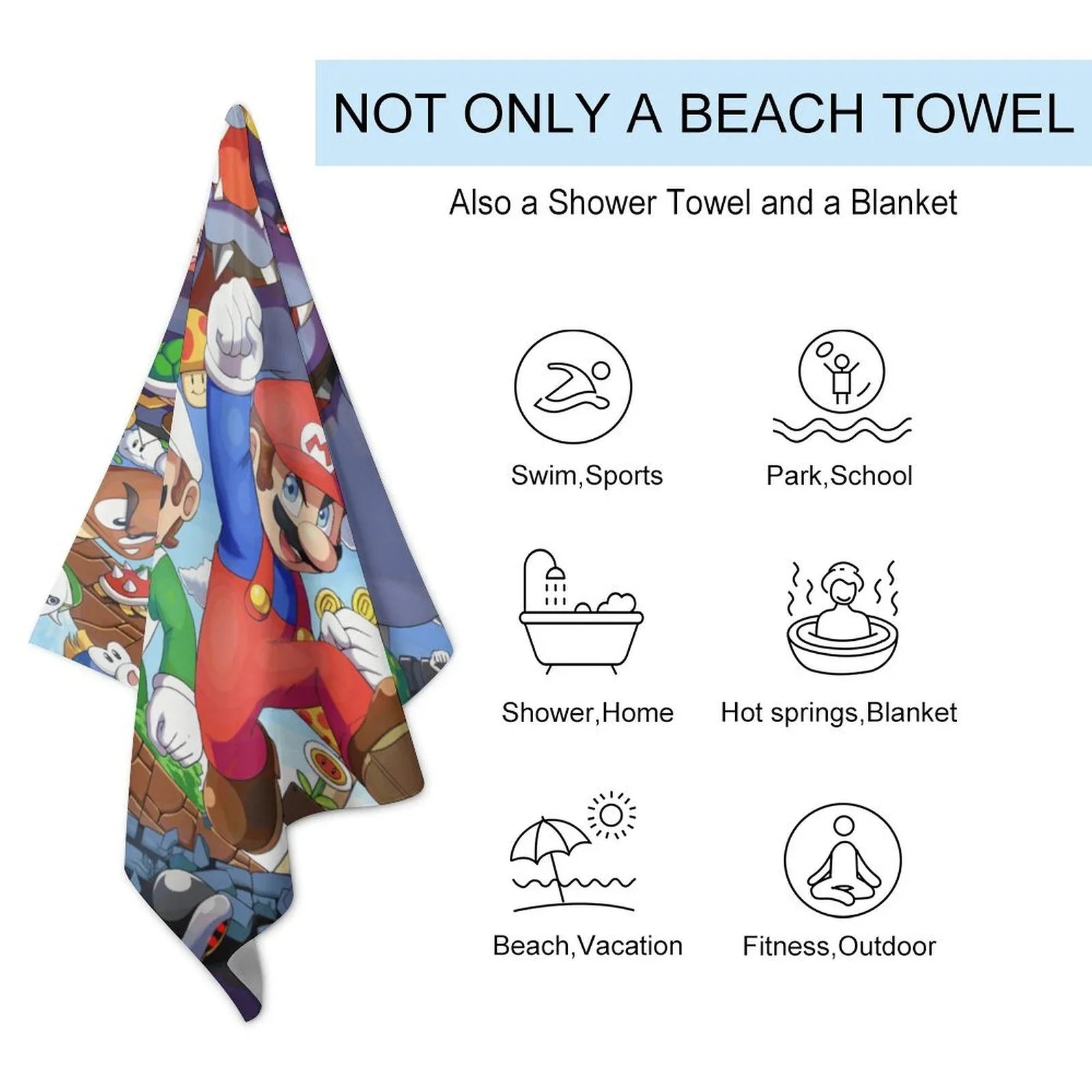 Luigi Mario Bros. Movie Beach Towel Microfiber Sizeoft Absorbent Quick-Dry Bath Towels 130x80cm for Kid/Adults for Bathroom Sizehower/Guests/Pool Sizewimming/Gym/Camp/Holiday