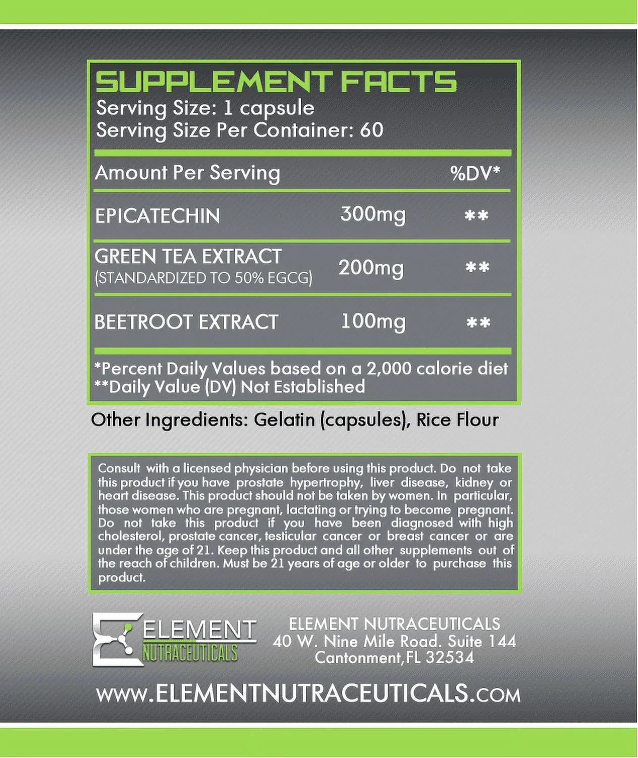 EPICATECHIN (60 servings x 300 mg per serving) by Element Nutraceuticals