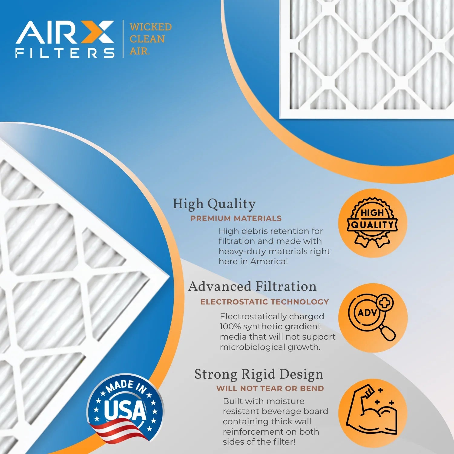 12x24x1 Air Filter MERV 13 Comparable to MPR 1500 - 2200 & FPR 9 Electrostatic Pleated Air Conditioner Filter 6 Pack HVAC AC Premium USizeA Made 12x24x1 Furnace Filters by AIRX FILTERSize WICKED CLEAN AIR.
