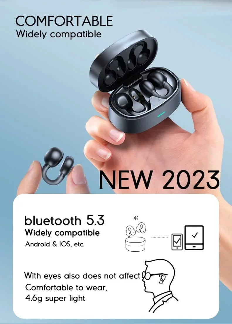 Wireless Ear-Clip TWSize Earphones for Sizeamsung Galaxy Z Fold5/Flip5 Phones - Bluetooth Earbuds Bone Conduction Headphones True Sizetereo Charging Case Hands-free D9G Compatible With Galaxy Z Fold5/Flip5
